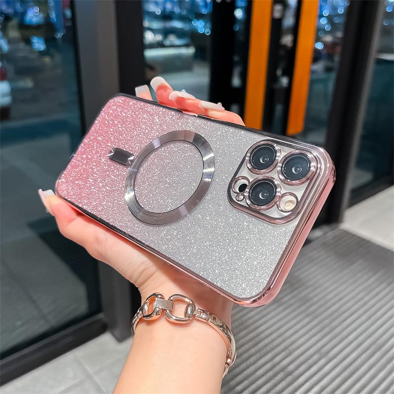 Applicable To Iphone16promax Electroplating Magnetic Suction 16 Mobile Phone Case 15 Apple 14 Transparent 13 Gradual Change Glitter 12