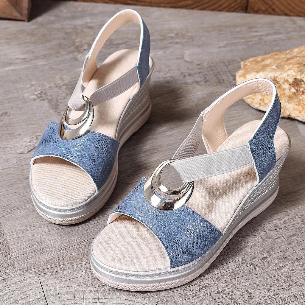 Fashion Women's Sandals Summer New Wedge Heeled Sandals Fashioon Casual Platform Sandal Metal Buckle Fish-mouth Sandals Sandalias Mujer