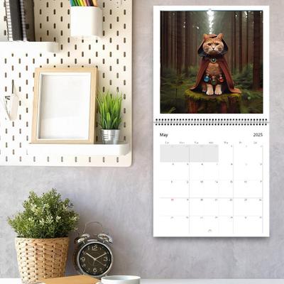Wall Monthly Calendar with Funny Illustration 2025 Weird Medieval Quest Cats Calendar 12-Month Calendar for Planning Schedules