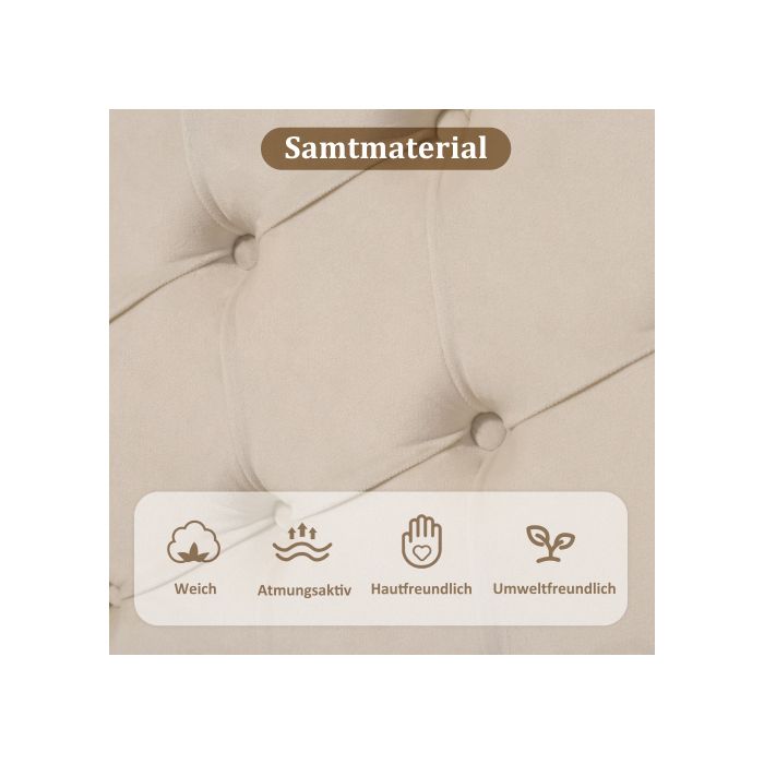 Lit Capitonné - MUVOE - 90x200 Cm - Velours Beige - Tête De Lit Réglable - 1 Place