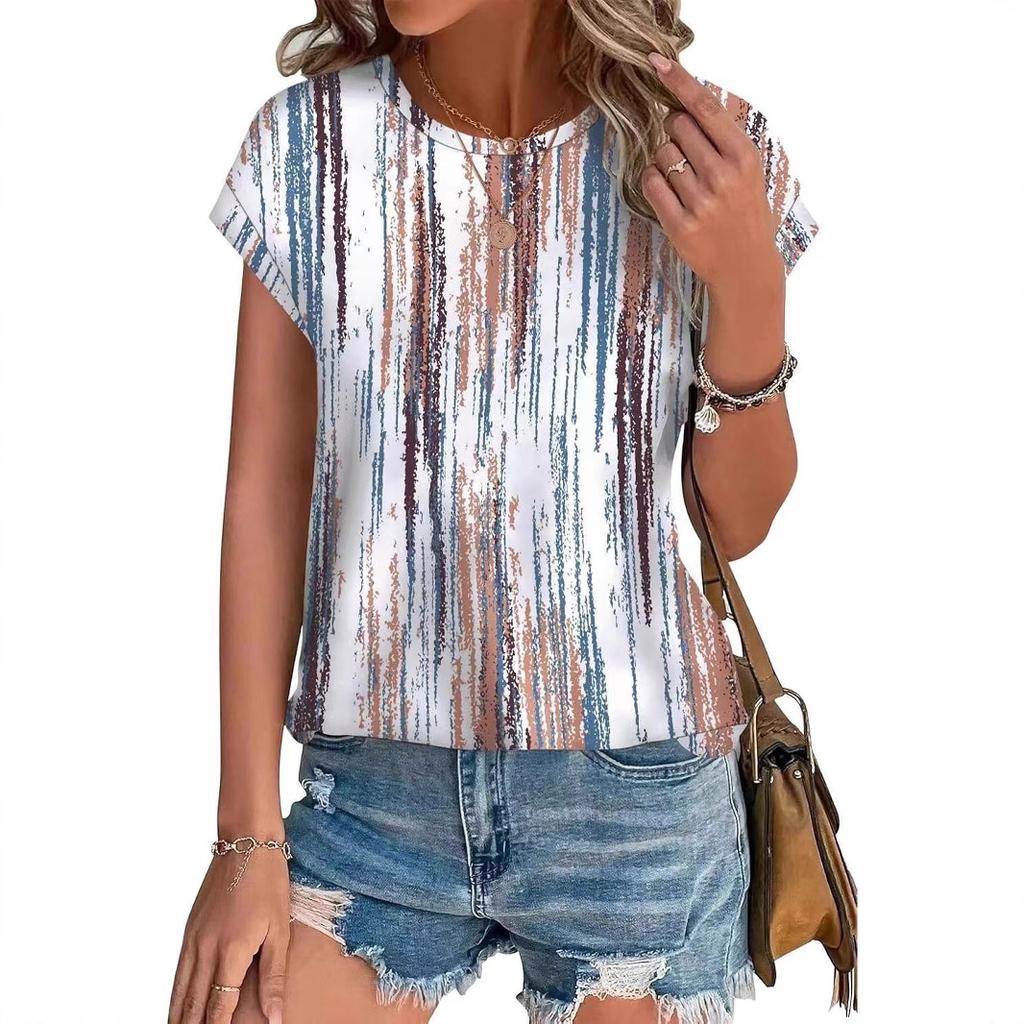 Summer Women's Casual Fashion Creative Casual Daily T-shirt Loose Casual T-shirt 3D Digital Color Printed T-shirt