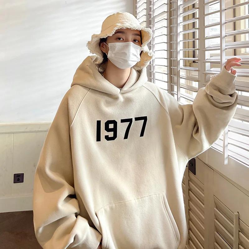 Herren Kapuzenpullover Sweatshirt Verdicktes Fleece Herbst Winter Lässig Lockere Passform Schwergewicht Amerikanischer Stil Modemarke INS