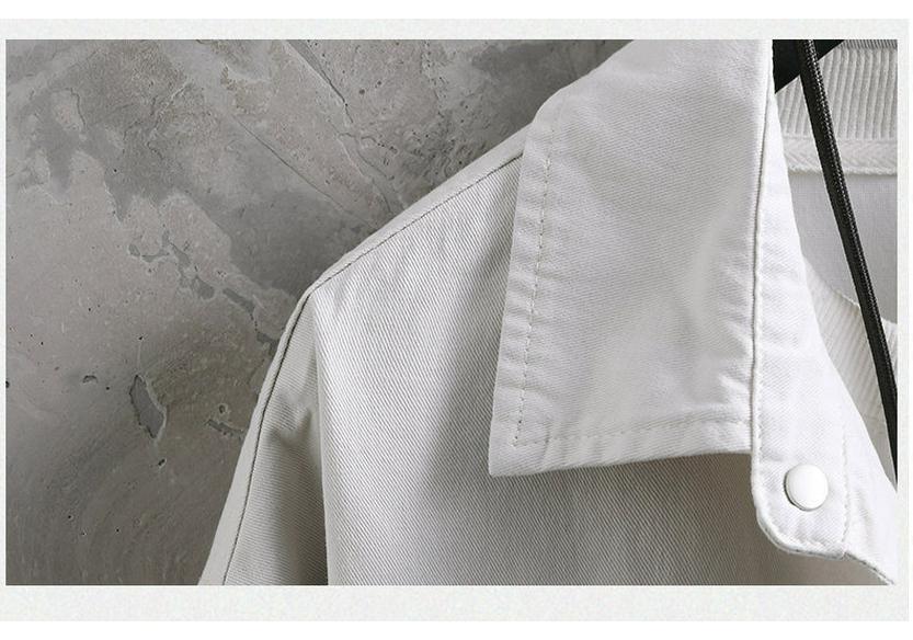 2026 Spring Men's White Denim Long-Sleeved Shirt Jacket with Pockets for Teens