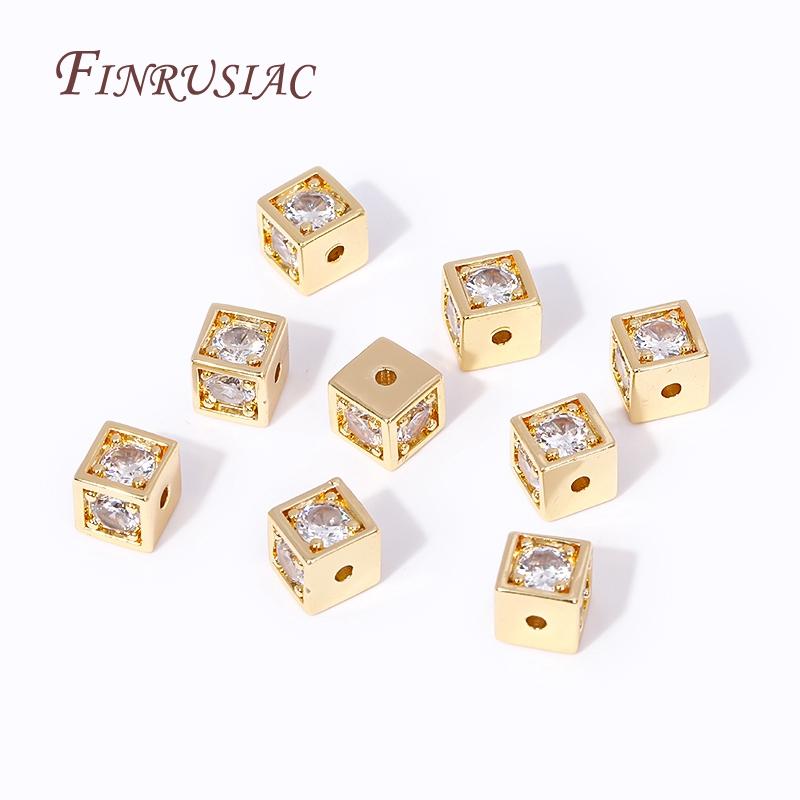 Luxury 18K Gold Plated Inlay Zircon Square Spacer Separator Beads High Quality Jewelry Making DIY Bracelets Necklace Accessories