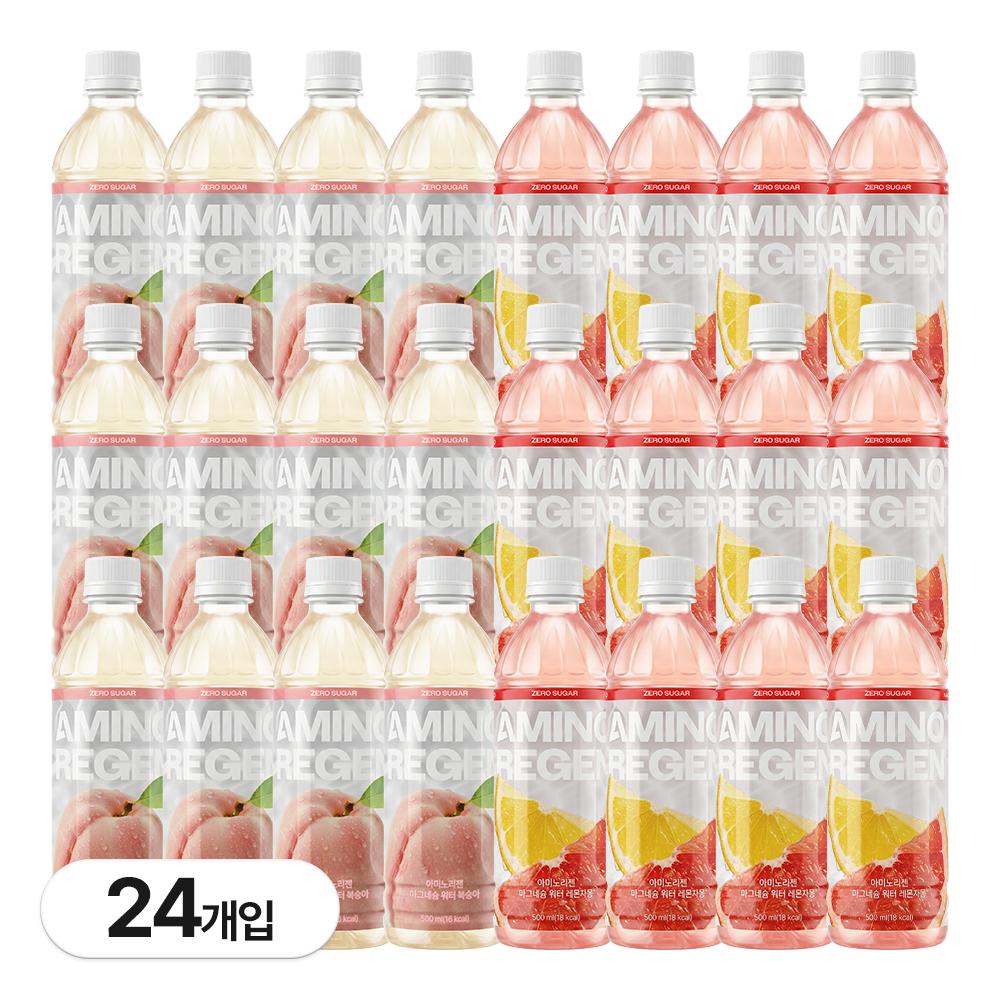 AminoRegen Magnesium Water Zero Sugar Amino Acid Peach Lemon Grapefruit Mix 12+12 Pcs Ion Drink 24 Pcs 500ml