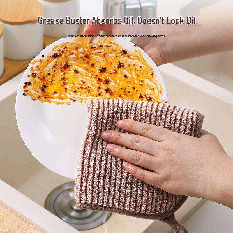 Bamboo Charcoal Oil-Repellent Dish Towel: Thick, Water-Absorbent, Lint-Free Cleaning Cloth