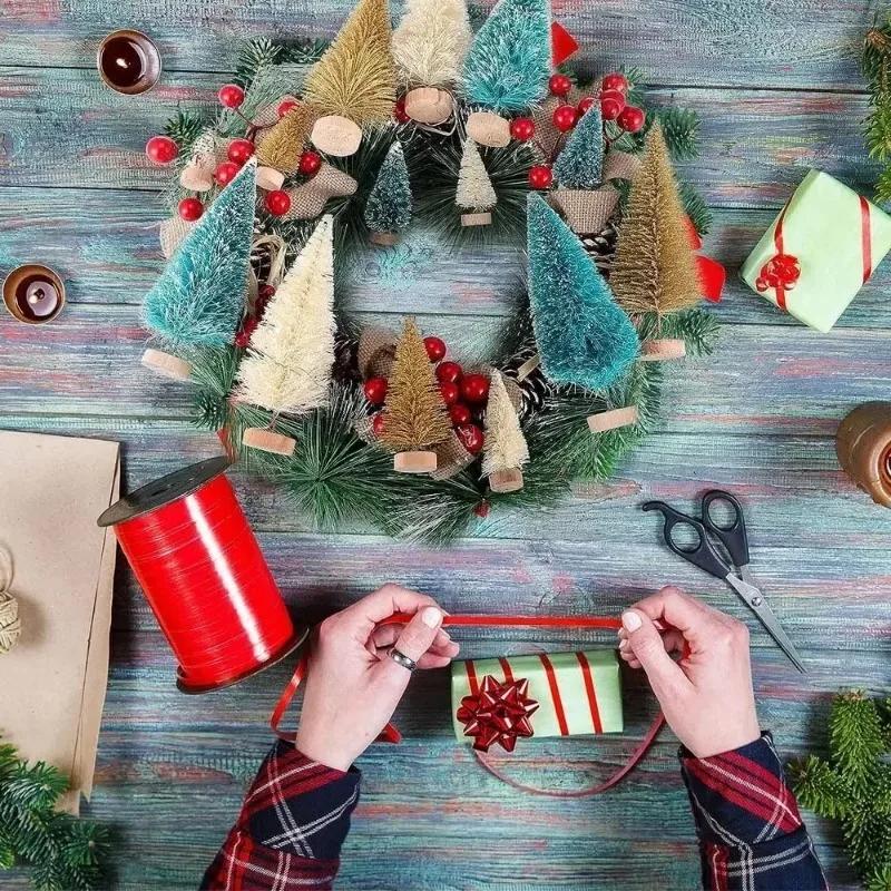 9/36PCS Mini Christmas Tree Artificial Miniature Pine Tabletop Ornaments with Wood Base DIY Crafting Festival Party Decorations