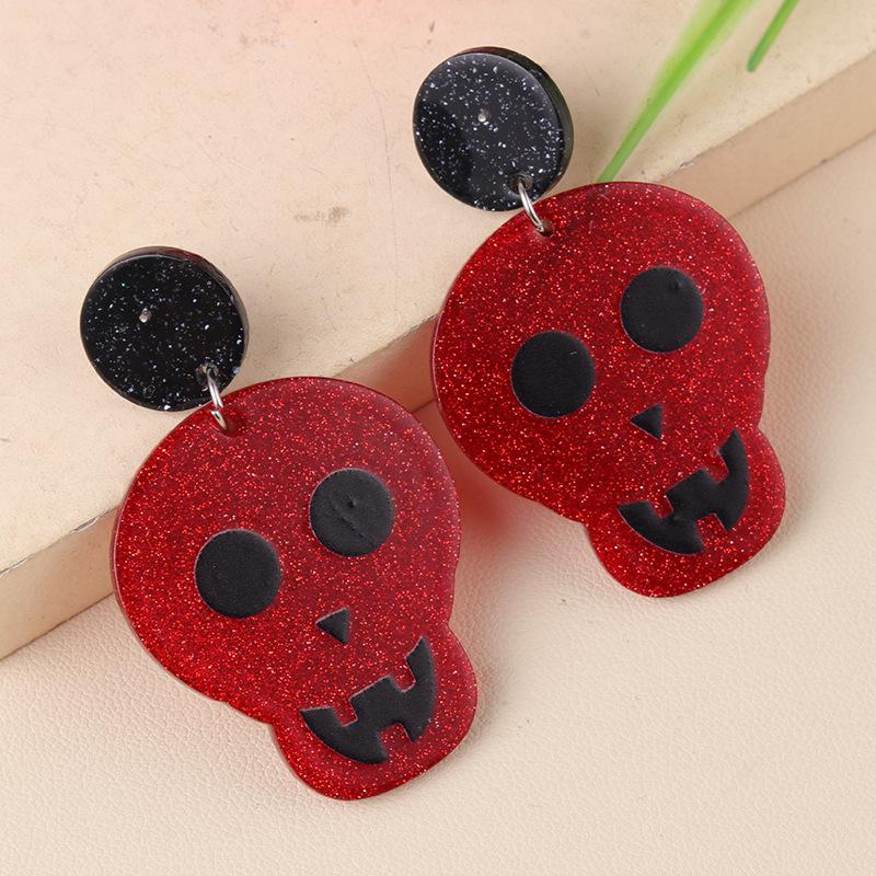 Fancy Acrylic Halloween Skull Pumpkin Stud Earrings for Women Female Gothic Big Dangle Jewelry Party Pierced Ghost Ear Drop Gift