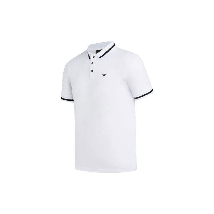 Emporio Armani Striped Print Button Short Sleeve Polo Shirt Men tops White 8N1FL1-1JBQZ-0100