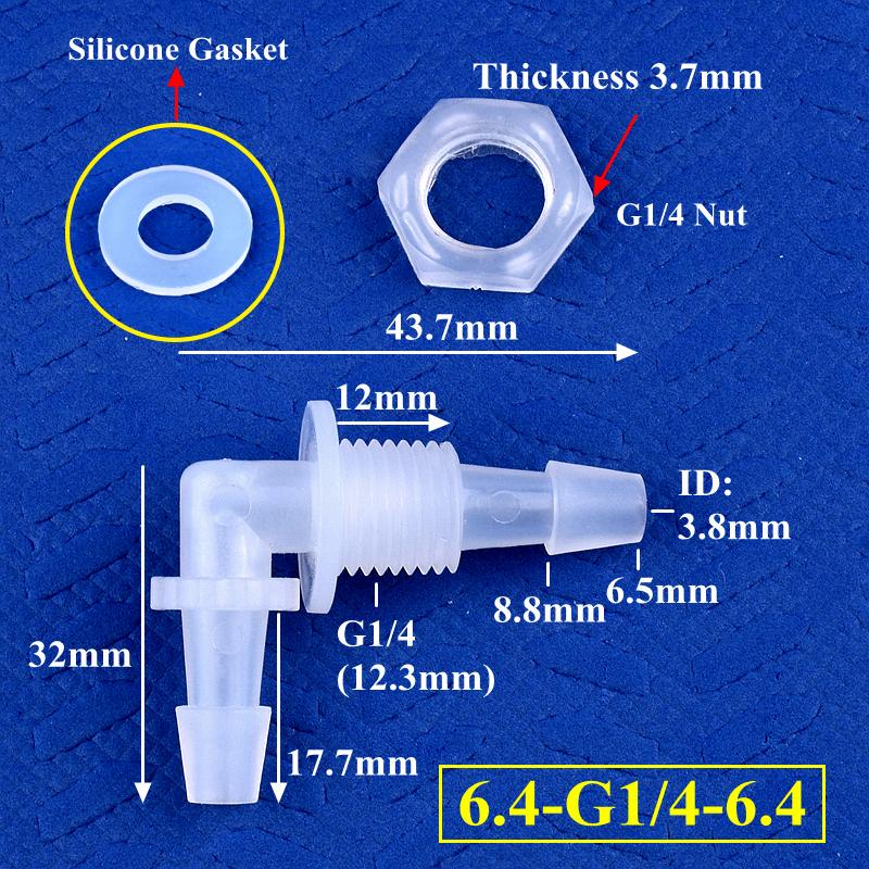 Pagoda Perforated Elbow Connector + Silicone Gasket Aquarium Tank Adapter Garden Water Hose Joint M6~G1/2 Thread To 2.4-11.1mm