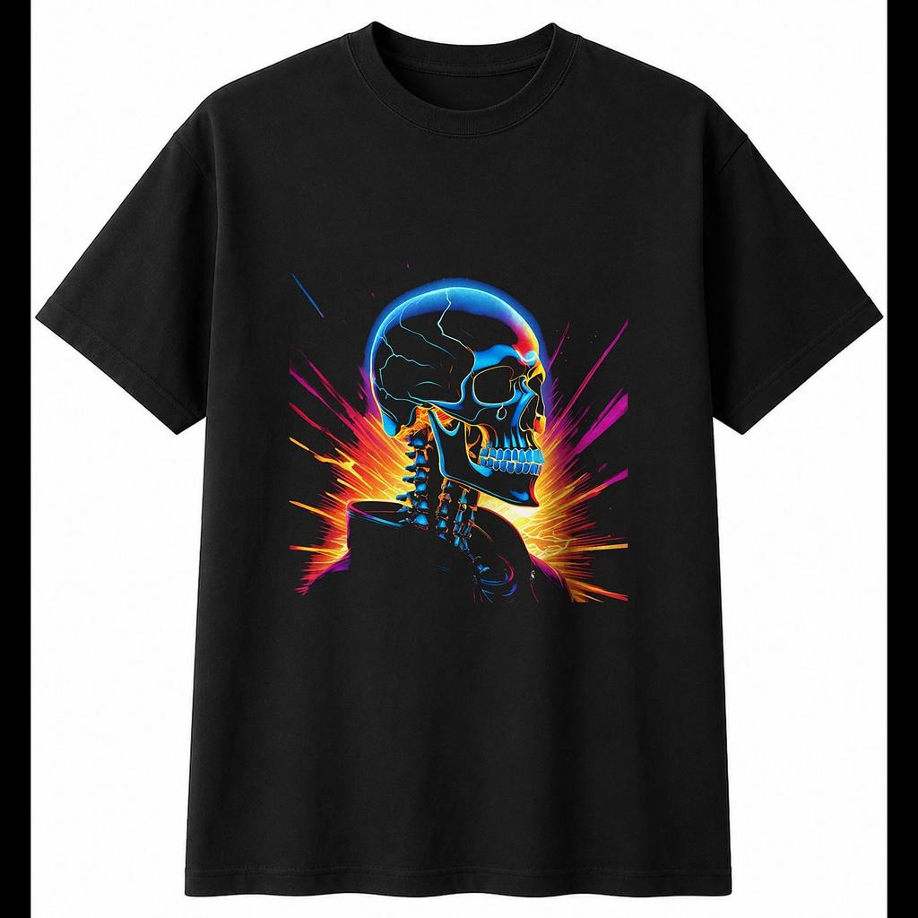 Colourful Skull Sunbeams Mens T-Shirt Gothic Black 100% Cotton Occult Printed