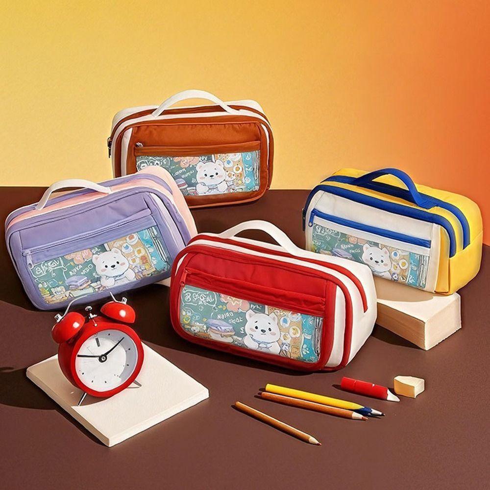 Large Capacity Pencil Storage Bag Cartoon Zipper Stationery Bag Pen Organizer Pouch  Children