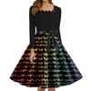 Women's Fashion Square Neck Casual Slim Halloween Printed Long Sleeve Dresses