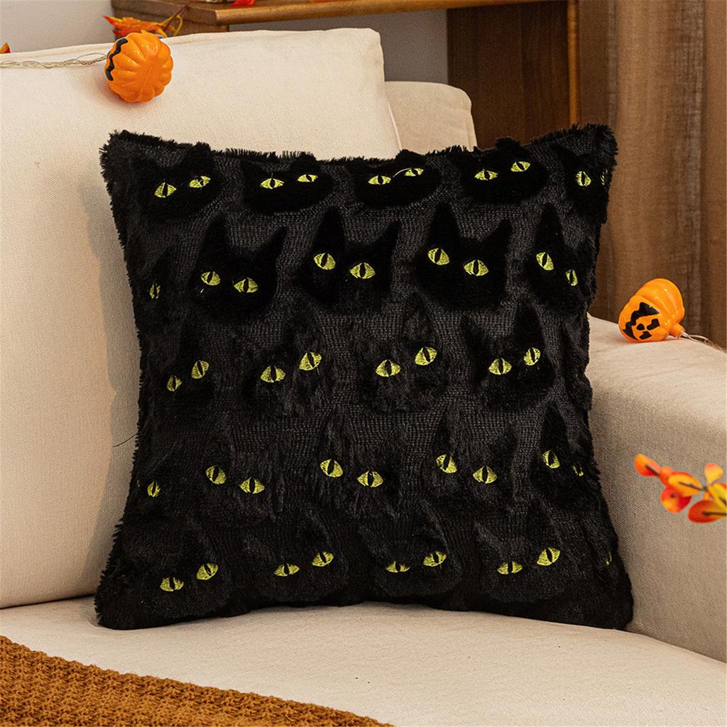 Black Cat Design Plush Pillowcase Soft Tufted Faux Fur Cushion Cover Halloween Home Decor For Spooky Theme Parties
