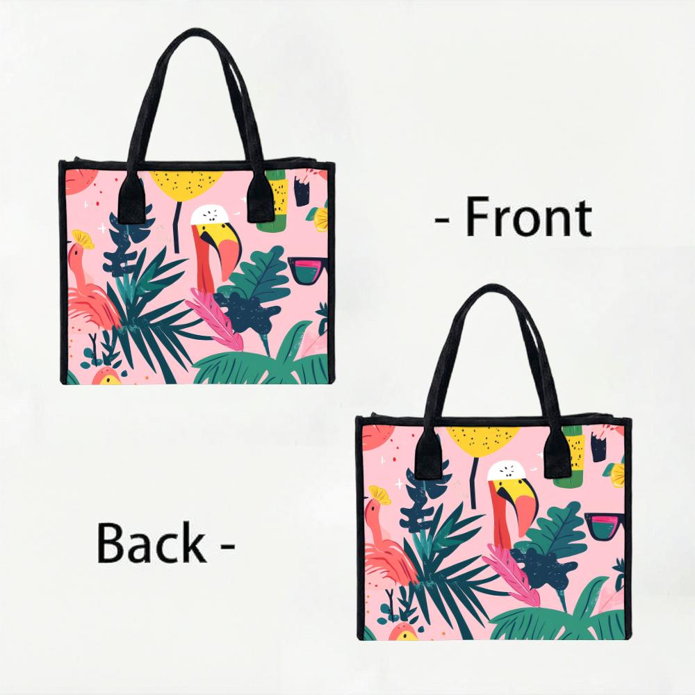 Tropical Print Tote Bag Summer Casual Handbag for Daily Use Stylish Shopping Bag with Flamingo Toucan Pattern for Women