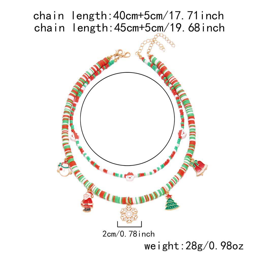 Trendy Christmas Handmade Beads Double Layer Necklace for Women Delicate Party Jewelry Festival Santa Claus Polymer Clay Gift