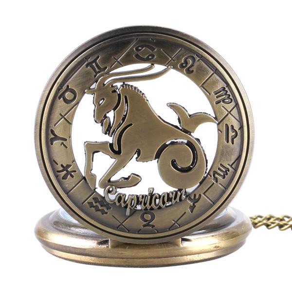 Retro Bronze Constellation Stylish Capricorn Pocket Watch Fob Watch Women Men Fashion Gift