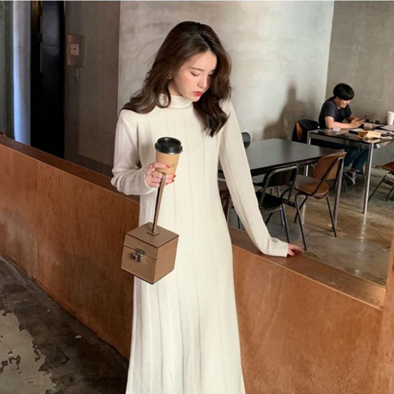 Inner Skirt with Coat Knitted Black Primer Dress Women's Autumn and Winter Long Sweater Skirt