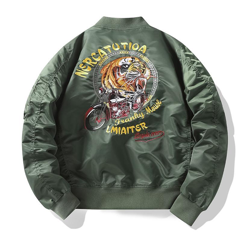 MA1 Air Force Bomber Jacket: Airplane & Tiger Embroidery, Plus Size, Workwear Outerwear