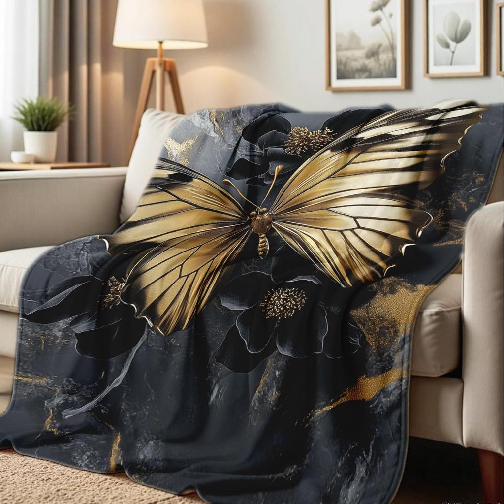 Printed Bed Blanket Black Gold Butterfly Throws Soft Flannel Blanket Butterfly Love Gifts Butterflies Decor For Couch Bed
