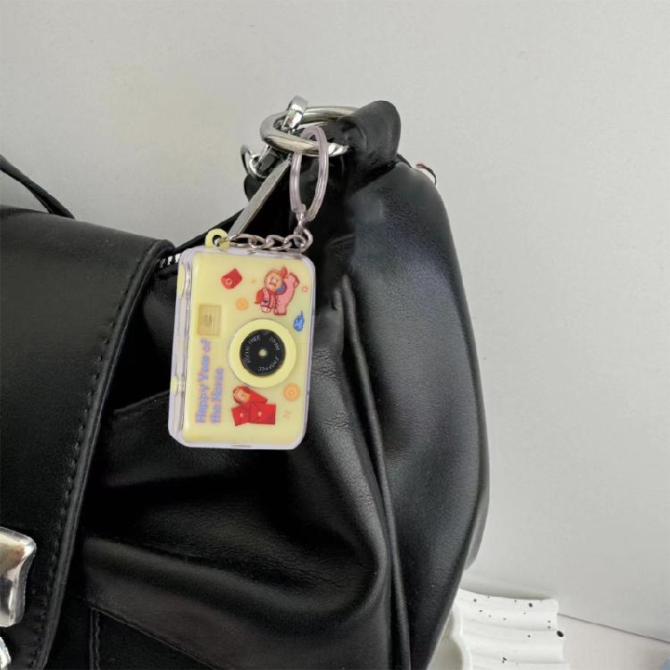 Multifunctional Horse Year Keychain With LED Light Sound Effects Camera Key Holder For Keys Accessories