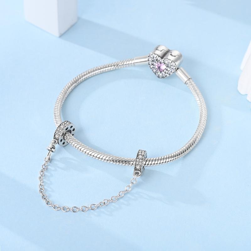 Authentic Original Charm Bead Components Copper Metal Retro Geometric Secure Safety Chain Bead Components Compatible With Charm Bead Components Plata