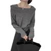 Design sense one-word shoulder thin knitted bottoming shirt women's autumn and winter new fashion solid color inner pullover sweater