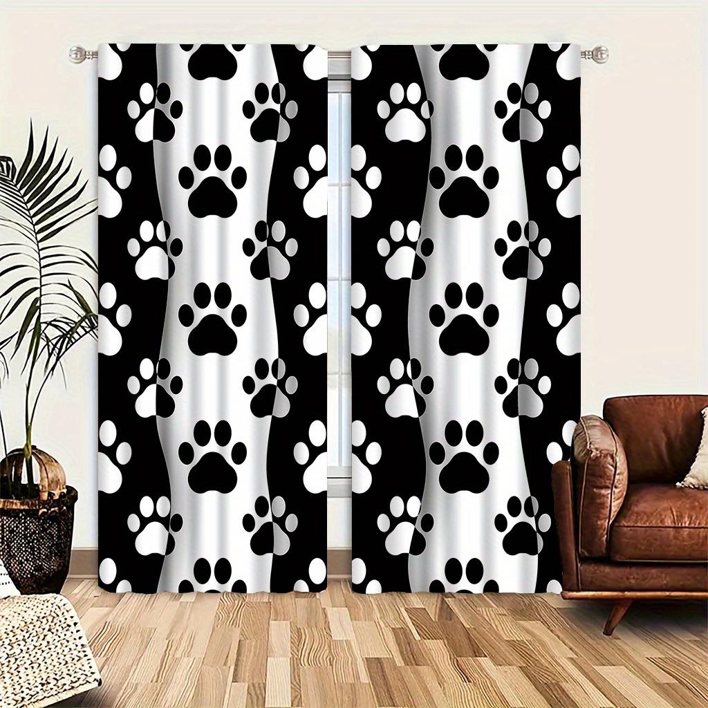 2Pc Paw Print Dog Themed Curtains - Pet Lover'S Rod Pocket Drapes For Bedroom & Living Room Decor