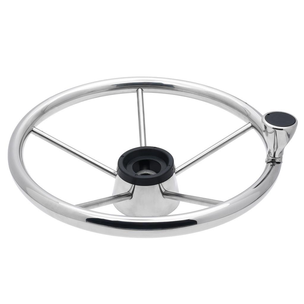 5-Spoke Stainless Steel Boat Steering Wheel with Black Polyurethane Foam Non-Slip Anti-Sweat Marine Accessories