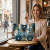 Elegant Blue Pattern Tote Bag with White Handles for Daily Use