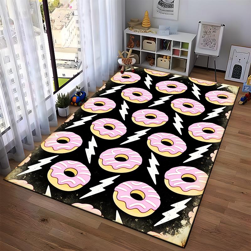 Colorful Donut and Lightning Pattern Carpet for Living Room Decor Suitable for use as an anti-slip for living room bedroom sofas