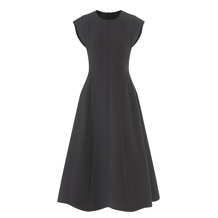 Elegant French Noblewoman Crescent Sleeve Waist-Cinched Mid-Length Dress for Women