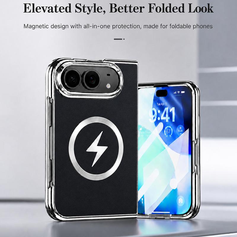 Luxury New Lightning Pattern Tempered Phone Magnetic Case For IPhone DUO 18 Fold Anti Scratch Leather Shockproof Wireless Charging Protection Cover