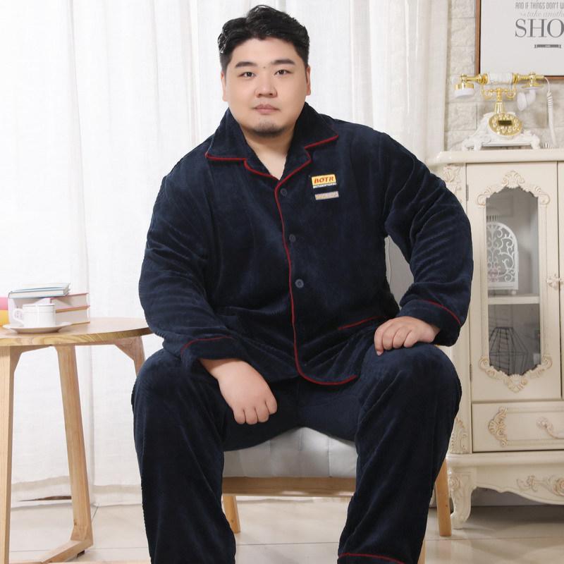 Meijiyun Herren-Pyjama-Set aus Flanell für den Winter – Übergröße 5XL, dickes Revers, lange Ärmel