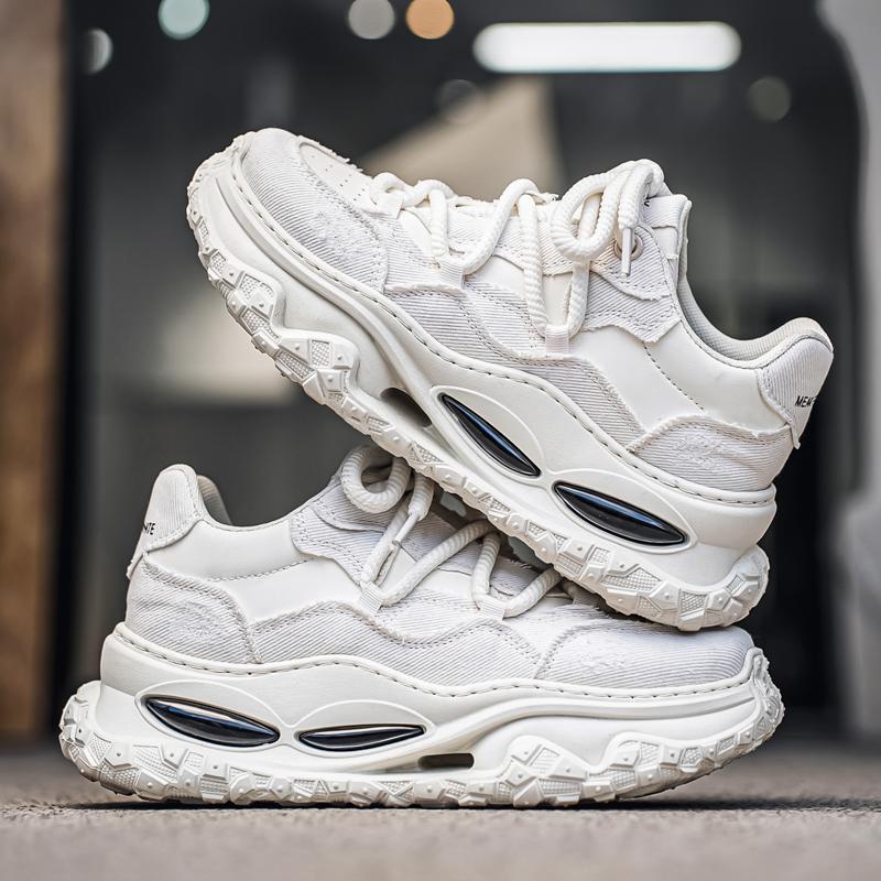 

2025 Новая мужская цветная обувь Модная универсальная на толстой подошве, увеличивающая рост, с низким вырезом, дышащая, повседневная, спортивная, красивая, удобная 44 белый