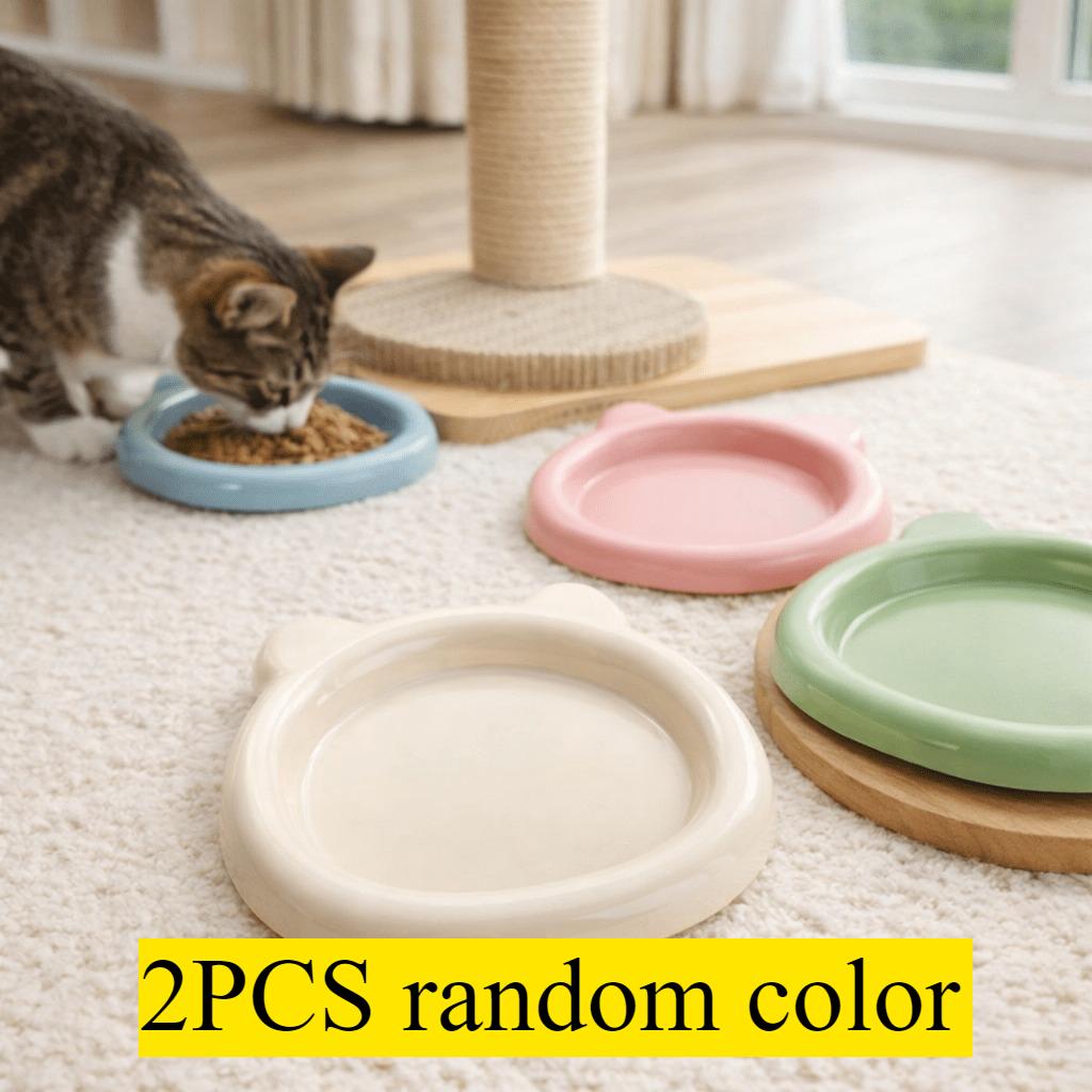 2pcs Set: Shallow Cat Food Bowls, Anti-Whisker Fatigue Pet Bowls, Wide-Rim Low-Profile Cat Food Dishes, Cute Kitten Water Bowls