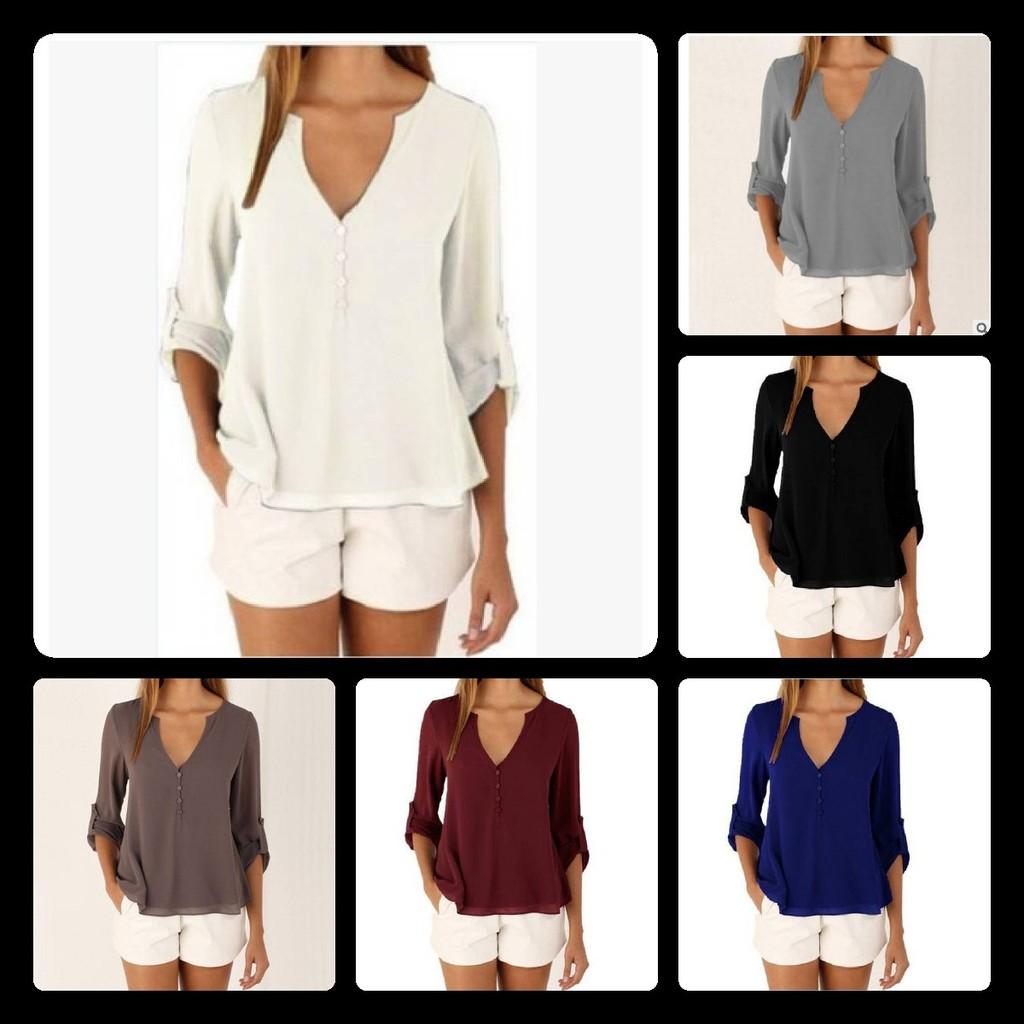 Elegant V Neck Long Sleeve Chiffon Blouse For Women In Six Chic Colors And Sizes S To 5xl