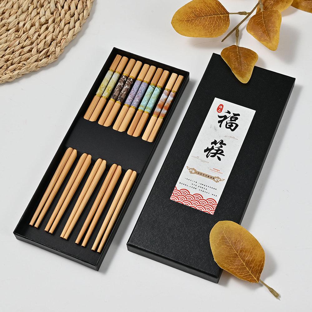 

Палочки для еды из бамбука с мраморным узором, без плесени, пять цветов, одноразовый набор премиум-класса для дома и отелей