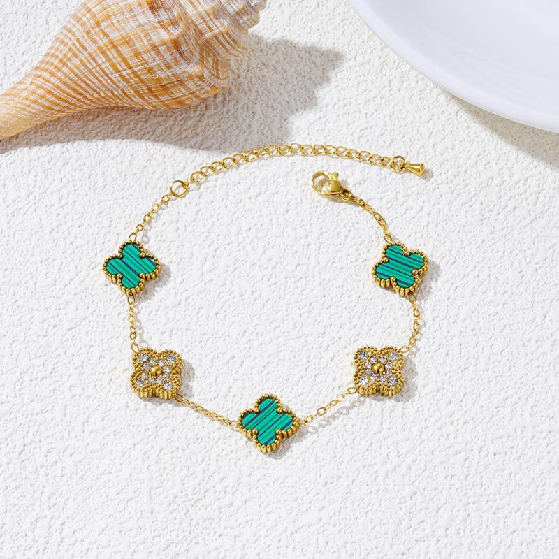 

Браслет 15 мм Счастливые пять цветков , клевер-четырехлистник, двухсторонний, с прорезями по бокам, из титановой стали с 18-каратным золотым покрытием, ювелирный браслет 18K