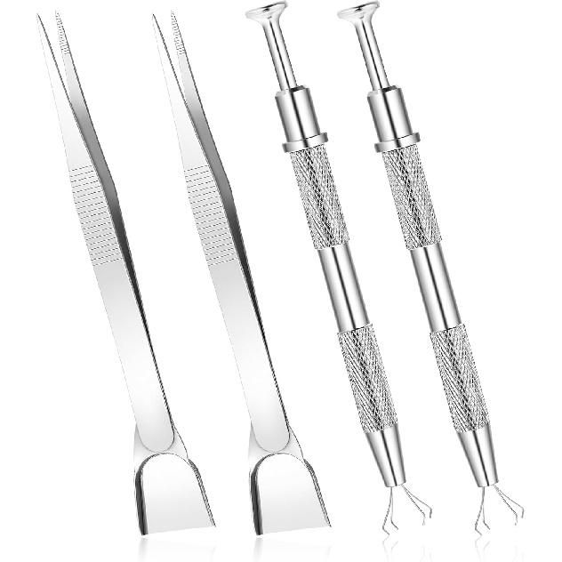 Cake Decorating Tools Set, 4 PCS Aluminum Alloy Pearl Sprinkles Pen Pearl Grabber with 4 Claws and Stainless Steel Cake Tweezers Pearl Sprinkle Spoon