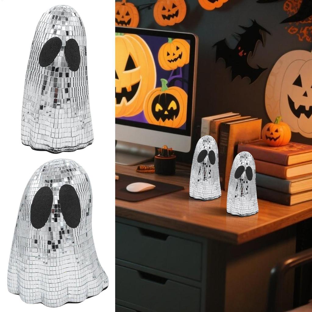 Halloween Retro Disco Silver Ghost Fashion Mirror Ball Ghost Statue Home Halloween Party Decoration Ornaments
