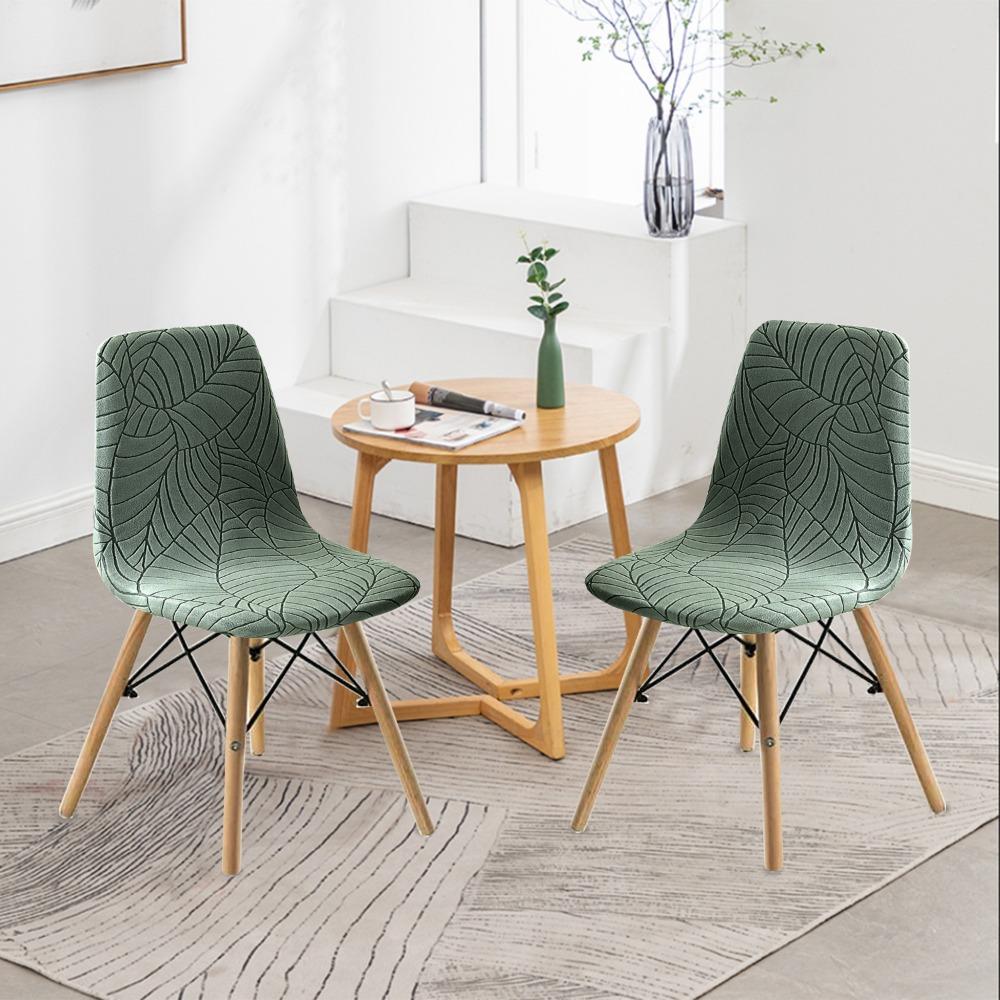 Elastic Chair Covers with Leaf Jacquard Modern Nordic Stretchable Seat Covers for Dining Chairs