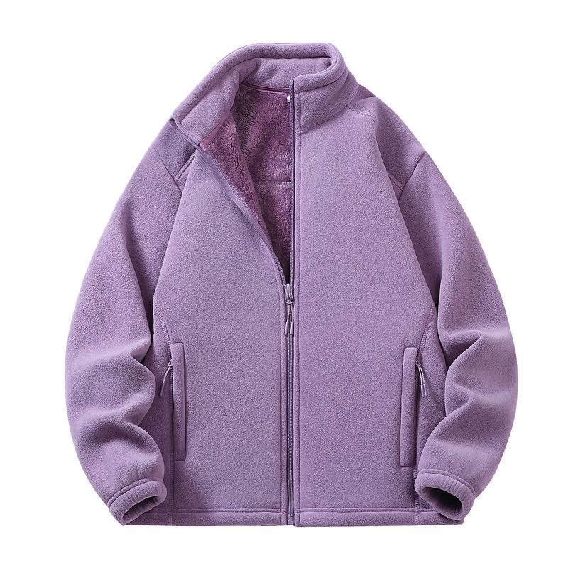 Autumn/Winter Fleece Couple's Jacket: Velvet-Thickened, Warm, Stand Collar, Pure Color Outerwear