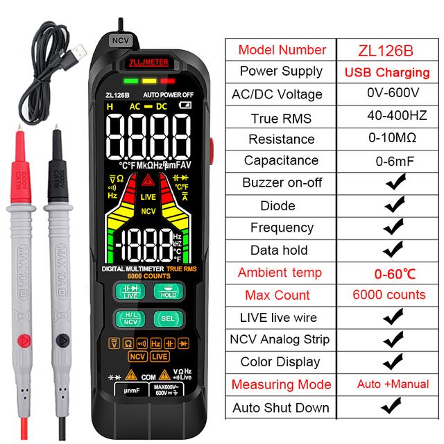 Digital Multimeter Ac Dc Current Voltage Detector Pen True Rms Capacitance Temp Usb Charge Auto Range Multimetro Ncv