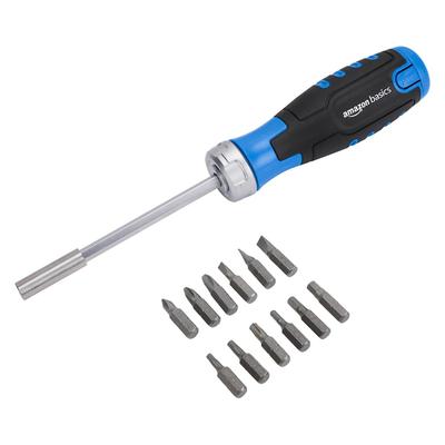 Amazon Basics Magnetic Ratchet Screwdriver of Black 12-in-1 (Set 12), Blue,