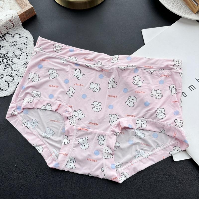 Plus Size Ladies Spring and Summer Lovely Printed Ice Silk High Waist Underwear