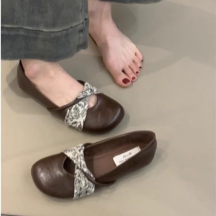 French Soft-soled Round-headed Ballet Single Shoes Women's 2025 Spring and Autumn New Flat-soled Mary Jane Shoes Versatile Evening Doudou Shoes