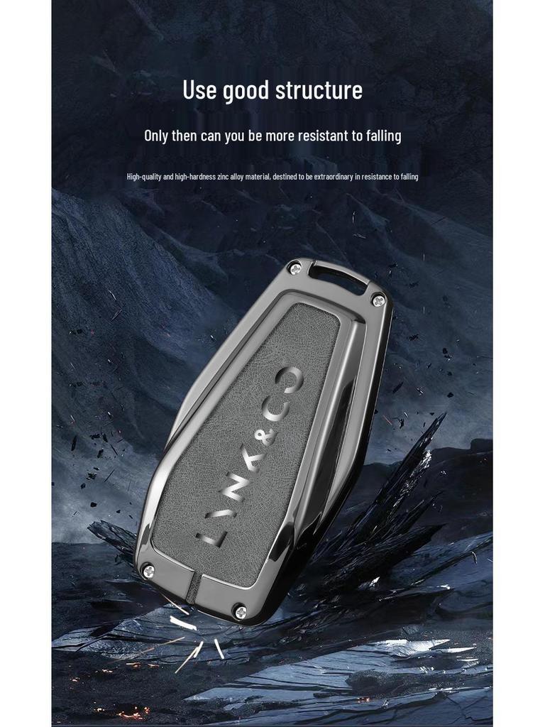 Premium Metall Schutzhülle für Lynk & Co 01 PHEV Schlüssel, Anti-Fall Schale mit Schnallenverschluss für Männer und Frauen