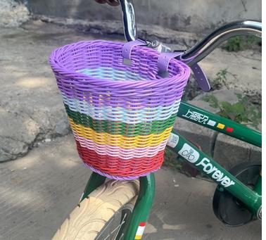 Front Bicycle Baskets For Kids Bike Handlebar Soft Wicker Handwoven Bike Basket Bag Rainbow Color Front Bicycle Panniers Decor
