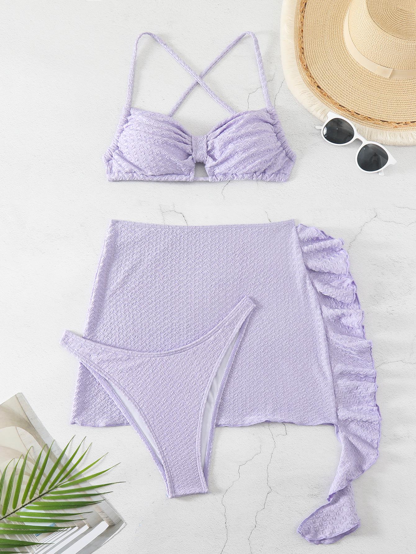 

Европейский и американский стиль, купальник бикини на шнуровке: Женский раздельный пляжный купальник с завязками на спине. L лаванды фиолетового